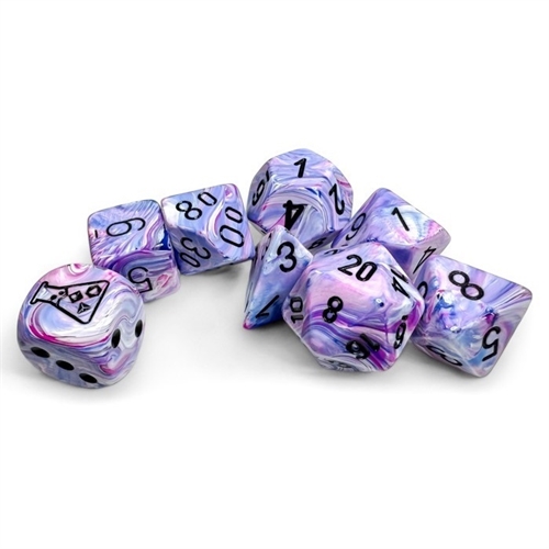 Festive Hydrangea and black Polyhedral med ekstra D6 Lab Dice Set - Rollespilsterninger - Chessex